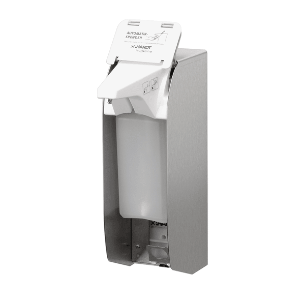 Ο Johannes Kiehl KG Kiehl Ophardt IMP E E Touchless διανομέας σαπουνιού για φιάλες EURO 500 ml από ανοξείδωτο χάλυβα με λευκό πλαστικό καπάκι και οδηγίες χρήσης στο ανοιχτό καπάκι διευκολύνει τη χρήση χωρίς επαφή. Συμπεριλαμβάνεται μπαταρία, 1 τεμάχιο.