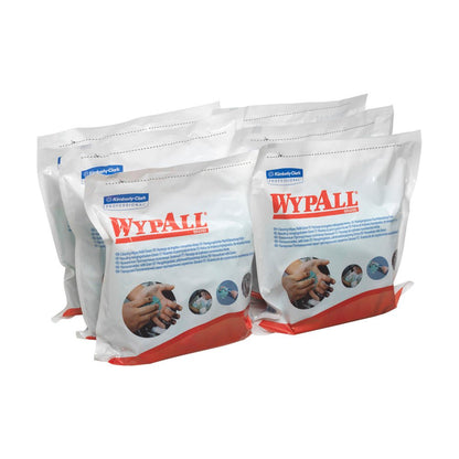 Έξι πακέτα WypAll® πανάκια - Πράσινο από την Kimberly-Clark GmbH με 75 φύλλα το καθένα, διαθέτουν εντυπωσιακή επωνυμία και πράσινες πινελιές και είναι σχεδιασμένα για βιομηχανικές εργασίες καθαρισμού.