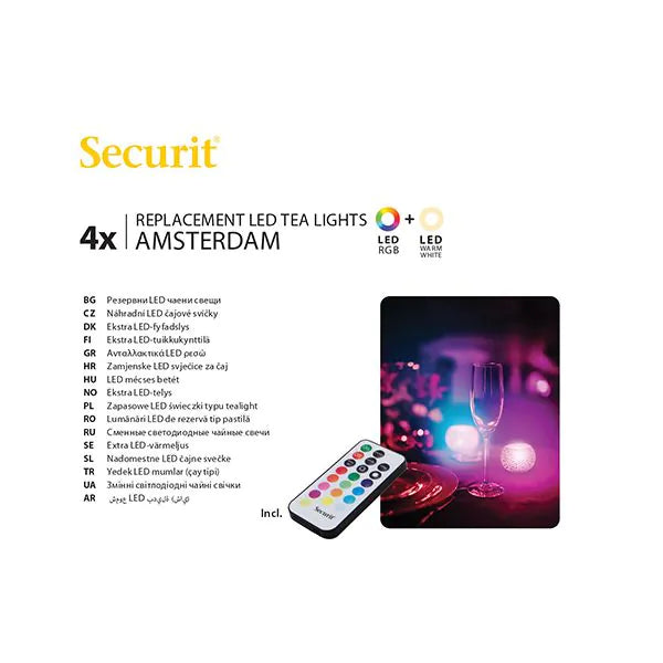 Papstar Securit® 4 φωτάκια τσαγιού LED συσκευασία αναπλήρωσης Ø 4 cm x 5 cm Χρόνος φωτισμού "Amsterdam" 12-40 ώρες