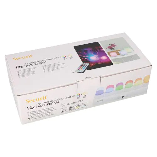 Papstar Φωτάκια τσαγιού Securit® 12 LED συμπεριλαμβανομένου. σταθμός φόρτισης Ø 4 cm x 5 cm "Amsterdam" χρόνος φωτισμού 12-40 ώρες