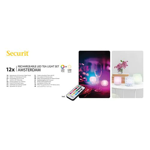 Papstar Φωτάκια τσαγιού Securit® 12 LED συμπεριλαμβανομένου. σταθμός φόρτισης Ø 4 cm x 5 cm "Amsterdam" χρόνος φωτισμού 12-40 ώρες