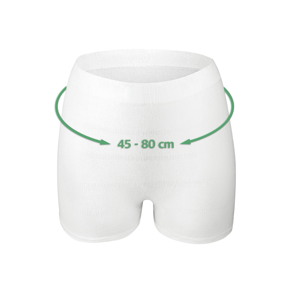 Die Hartmann MoliCare® Premium Fixpants der Paul Hartmann AG sind mit einem grünen Pfeil um den Bund gekennzeichnet und bieten einen Größenbereich von 45–80 cm. Sie sorgen für Komfort und Sicherheit bei der Verwendung mit MoliCare Inkontinenzeinlagen.