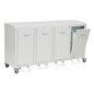 Το Novocal Wertstoffschrank Serie 3000 Vierfachsammler είναι ένα λευκός, σε ρόδες τοποθετημένος χαλύβδινος ντουλάπι με τέσσερις πόρτες με πεντάλ ποδιού. Μια ανοιχτή πόρτα αποκαλύπτει τον κάδο και επιτρέπει έτσι έναν εύκολο διαχωρισμό απορριμμάτων. Μάρκα: Novocal. Υλικό: επικαλυμμένο με πλαστικό χαλύβδινο φύλλο.