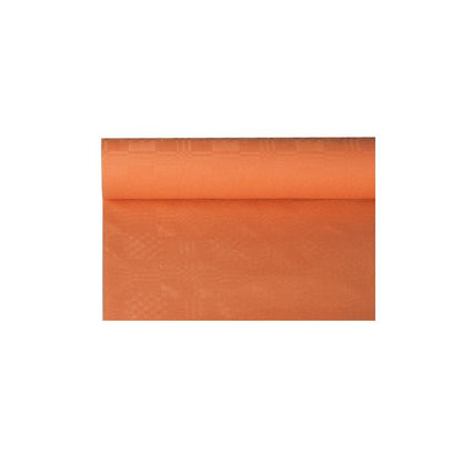 Ένα PAPSTAR τραπεζομάντηλο με ανάγλυφο δαμασκού, εν μέρει ξετυλιγμένο, για να δείξει το κομψό του σχέδιο, είναι ιδανικό για τη διακόσμηση του τραπεζιού. Αναδεικνύεται υπέροχα μπροστά από ένα απλό λευκό υπόβαθρο.