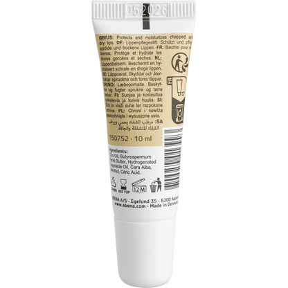 Ο λευκός σωλήνας 10 ml της Abena Re-Seller GmbH με την μπεζ ετικέτα περιέχει πληροφορίες προϊόντος, οδηγίες χρήσης σε πολλές γλώσσες, συστατικά, σύμβολα, λευκό καπάκι και την ημερομηνία λήξης "05 2026" στην κορυφή. Διατίθεται σε κουτιά των 300 τεμαχίων.