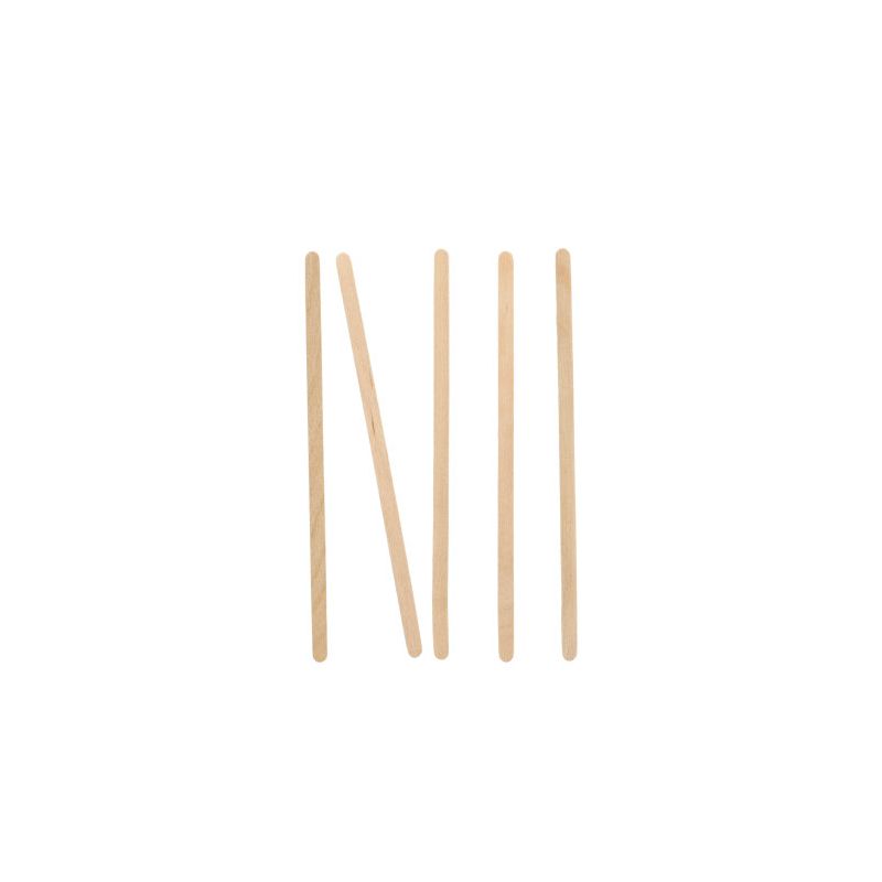 Πέντε PAPSTAR ξύλινα αναδευτήρια "pure" (14 cm) της PAPSTAR GmbH είναι τοποθετημένα σε λευκό φόντο ως ανθρωπάκια: τέσσερα όρθια, ένα διαγώνια πάνω από τα άλλα.