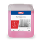 Ένα δοχείο 10 λίτρων Drizzle® Red Concentrate Καθαριστικό Υγιεινής (κόκκινο) της BUZIL-WERK Wagner GmbH & Co. KG, ιδανικό για καθαρισμό μπάνιου και υγιεινής, διαθέτει ετικέτα με εικόνες μπάνιου και λεπτομερείς οδηγίες χρήσης.