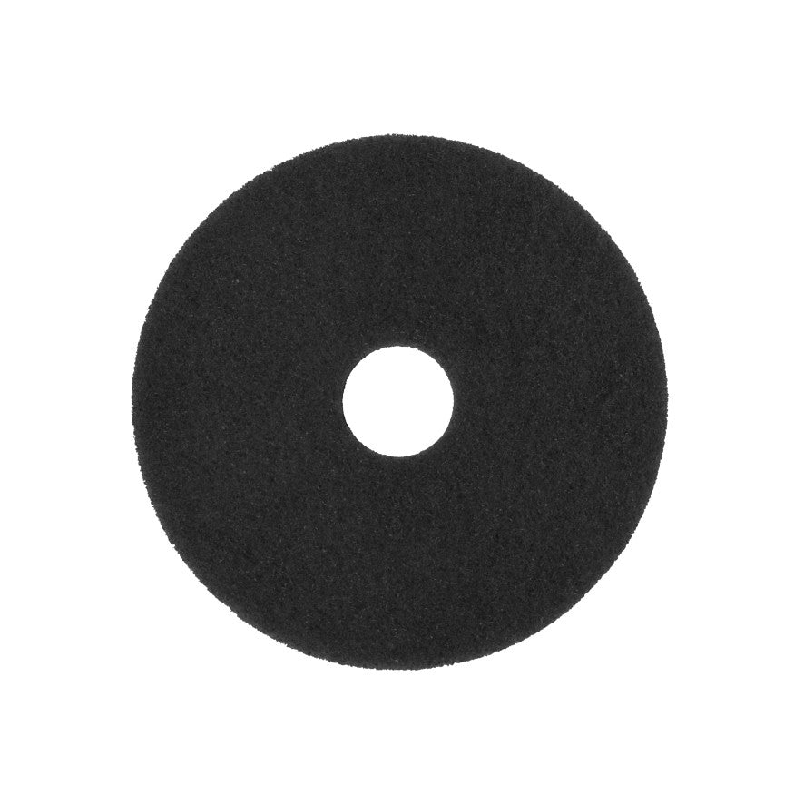 Το Arcora SUPERPAD SCHWARZ της Arcora International GmbH είναι ένα μαύρο, κυκλικό καθαριστικό pad με κεντρική τρύπα για την αποτελεσματική καθαριότητα δαπέδων, απεικονισμένο σε λευκό φόντο.