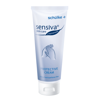 Η προστατευτική κρέμα Schülke sensiva® για το δέρμα διατίθεται σε λευκό σωληνάριο με μπλε λογότυπο, το οποίο αναδεικνύει τη σύνθεσή της τύπου «νερό σε λάδι». Δεν περιέχει χρωστικές ουσίες ούτε άρωμα, ενώ στην μπροστινή πλευρά φέρει την εικόνα δύο χεριών, προκειμένου να τονιστεί η προστασία που προσφέρει από τους ερεθισμούς του δέρματος.