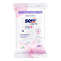Τα μαντηλάκια Seni Care Inti+ της TZMO Deutschland GmbH διατίθενται σε λευκή-ροζ συσκευασία με 20 μαντηλάκια. Καθαρίζουν απαλά, αποτελούνται κατά 100% από φυσικές ίνες, είναι βιοδιασπώμενα και vegan. Τα γυναικολογικά ελεγμένα μαντηλάκια έχουν ισορροπημένο pH.
