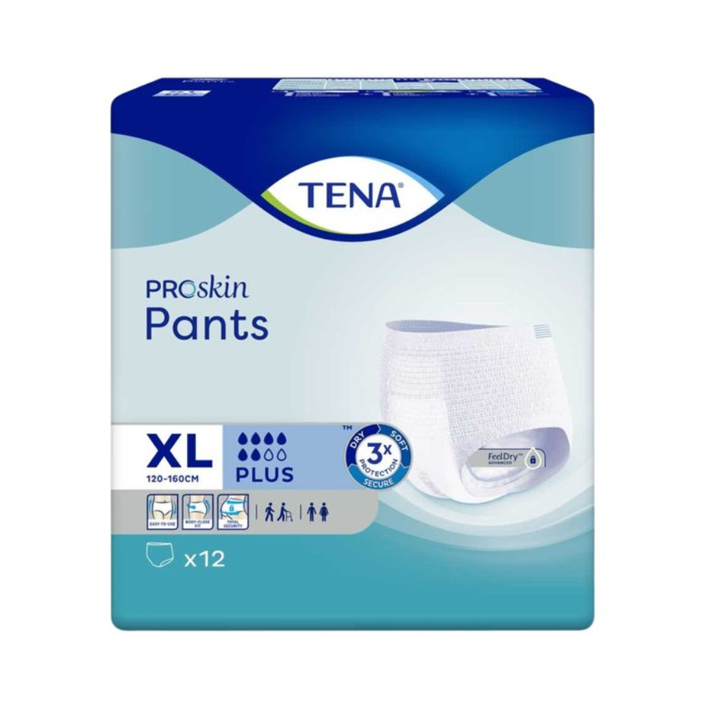 Οι TENA Proskin Pants Plus Inkontinenzhosen σε μέγεθος XL (120-160 cm) διαθέτουν τριπλή απορροφητικότητα και είναι ιδανικές για άτομα με υπέρμεγεθες σώμα. Αυτή η συσκευασία των 12 τεμαχίων περιέχει τεχνολογία μείωσης υγρασίας με στρώση FeelDry, που εξασφαλίζει ότι αυτές οι Inkontinenzhosen προσφέρουν εξαιρετική άνεση και ξηρότητα.