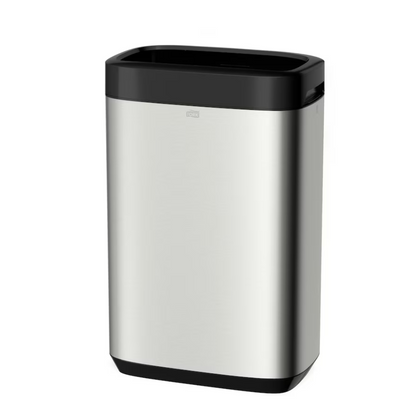 Ο κάδος απορριμμάτων Tork 460011 Tork Image Line, που παρουσιάζεται από την TORK – Essity Professional Hygiene Germany GmbH, είναι ένας λεπτός και μινιμαλιστικός ορθογώνιος κάδος απορριμμάτων από ανοξείδωτο χάλυβα με μαύρο καπάκι και βάση. Ο σχεδιασμός του από ανοξείδωτο χάλυβα προσφέρει χωρητικότητα 50 λίτρων, συνδυάζοντας στυλ με λειτουργικότητα και διαθέτει μια μικρή λαβή για εύκολο άνοιγμα.