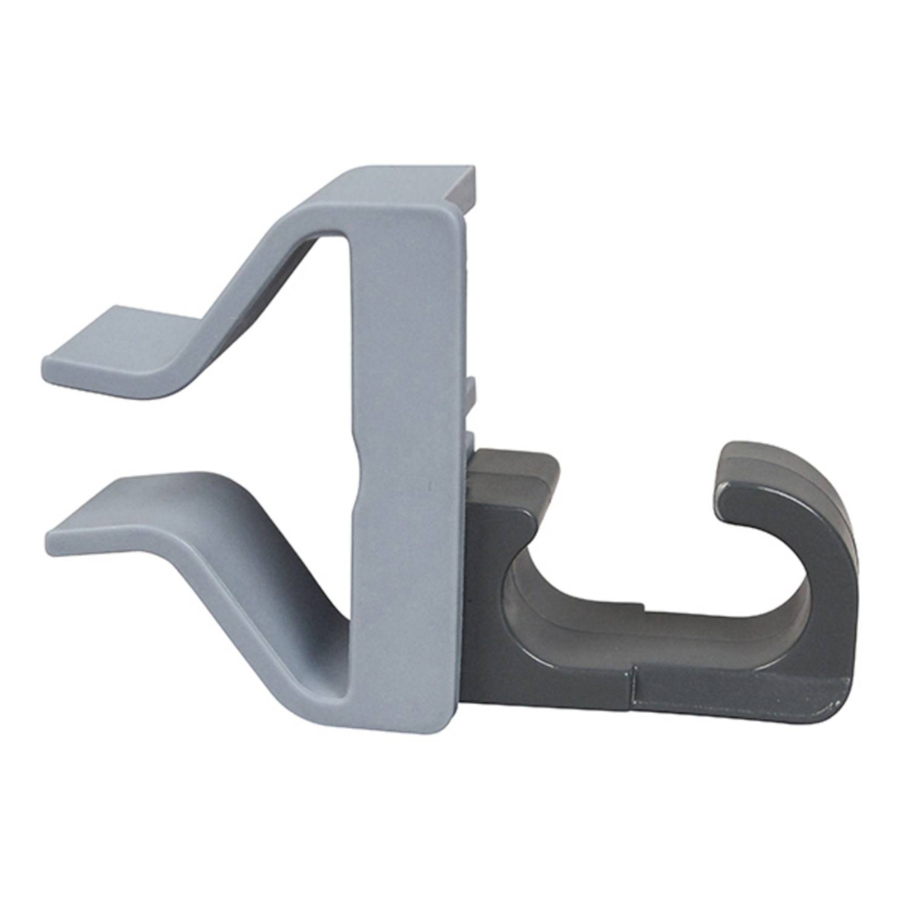 Το σετ στήριξης κονταριών Vileda (πακέτο 16 τεμαχίων, με 1 συνδετικό κλιπ από γκρι πλαστικό ανά πακέτο) της Vileda GmbH διαθέτει αντίθετα και καμπύλα άγκιστρα για τη στερέωση εργαλείων καθαρισμού ή αξεσουάρ.