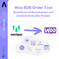 Ένα infographic για το Shopify B2B Order Tool από την Altruan δείχνει τα λογότυπα των Altruan και Shopify και τονίζει την ενσωμάτωση του Shopify. Το γερμανικό κείμενο εξηγεί λειτουργίες όπως τιμές πελατών, ειδοποιήσεις παραγγελιών και προσαρμοσμένες τιμές με σαφή σύμβολα.