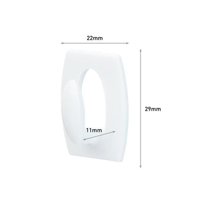 Ο Command™ Mini-Haken, 17006 από την 3M Deutschland GmbH, είναι ένας λευκός ορθογώνιος γάντζος (22x29mm) με στρογγυλεμένες άκρες και ένα εσωτερικό οβάλ 11mm. Βέλη δείχνουν τις διαστάσεις. Ιδανικός για ανάρτηση χωρίς τρύπημα και αφαιρείται χωρίς υπολείμματα.