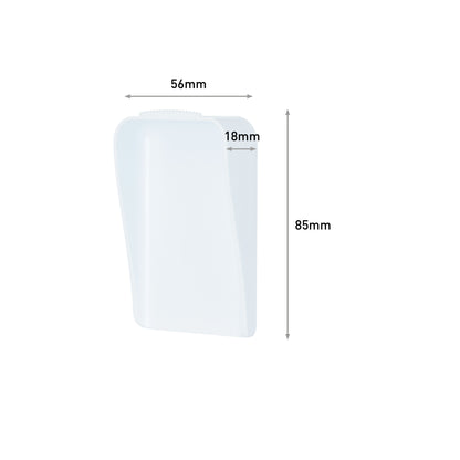 Der Command™ Leinwandaufhänger von 3M Deutschland GmbH ist auf einem schlichten weißen Hintergrund abgebildet. Es handelt sich um ein weißes, rechteckiges Kunststoffobjekt mit einer Breite von 56 mm, einer Tiefe von 18 mm und einer Höhe von 85 mm, dessen Abmessungen deutlich beschriftet sind.