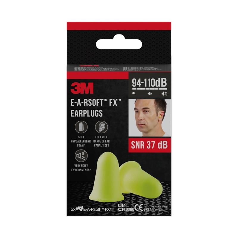 Οι 3M™ ωτοασπίδες E-A-Rsoft™ FX™ από μαλακό αφρό πολυουρεθάνης είναι κίτρινες, προσφέρουν SNR 37 dB και έρχονται ως 5 ζεύγη/συσκευασία από την 3M Deutschland GmbH - ιδανικές για θορυβώδη περιβάλλοντα.