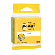 Die 3M Post-it® Notes Mini Würfel von 3M Deutschland GmbH bieten 400 Blatt pro Block in sortierten Farben, Größe 51 mm x 51 mm, mit gelber Verpackung und klarer Vorderseite. Hergestellt aus 100% PEFC-zertifiziertem Papier.