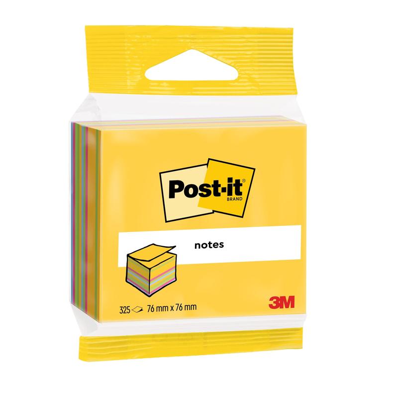 Ένα πακέτο κύβων σημειώσεων Post-it® της 3M Deutschland GmbH, 76 x 76 mm, 450 φύλλα ανά μπλοκ, χρωματικά ταξινομημένα και πιστοποιημένα από το PEFC.