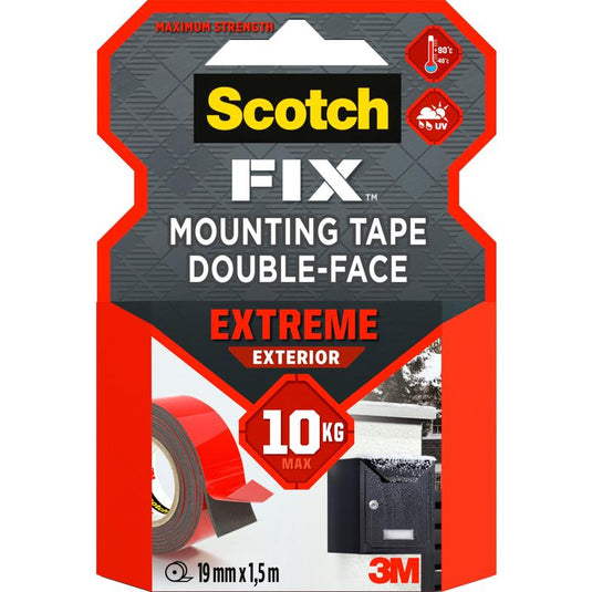 Ένα πακέτο Scotch-FIX™ Extreme διπλής όψεως εξωτερική ταινία στήριξης από την 3M Deutschland GmbH, με μέγιστη αντοχή, αντοχή φορτίου 10 κιλών, αντοχή στην υπεριώδη ακτινοβολία, μέγεθος 19 mm x 1,5 m, ιδανικό για εξωτερική χρήση.