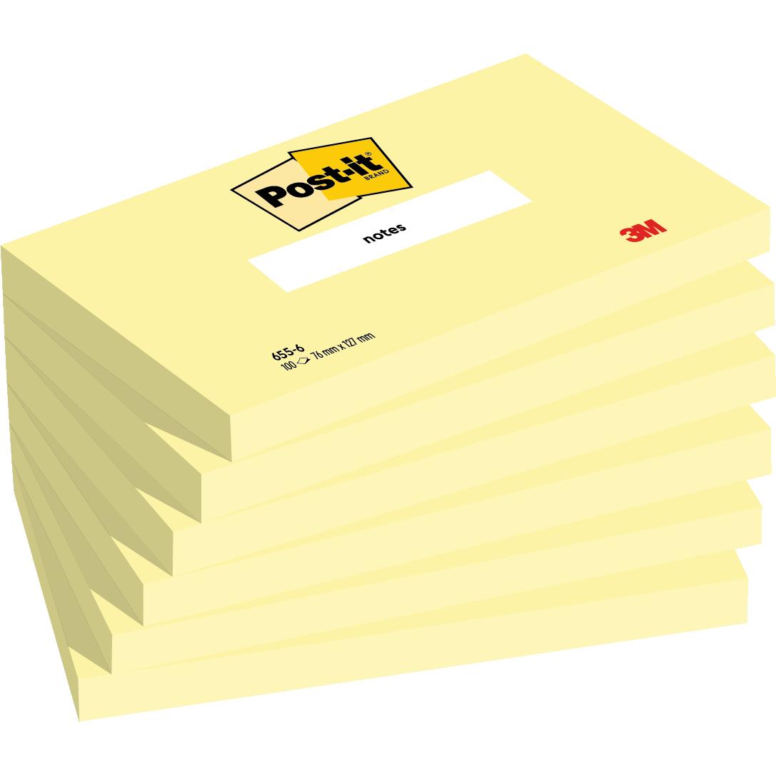Post-it® Notes, Canary Yellow, 76 mm x 127 mm, 100 φύλλα/pad, 6 pads/pack, 100% PEFC, SGSCH-PEFC-COC-110078 | Συσκευασία (6 τεμάχια)