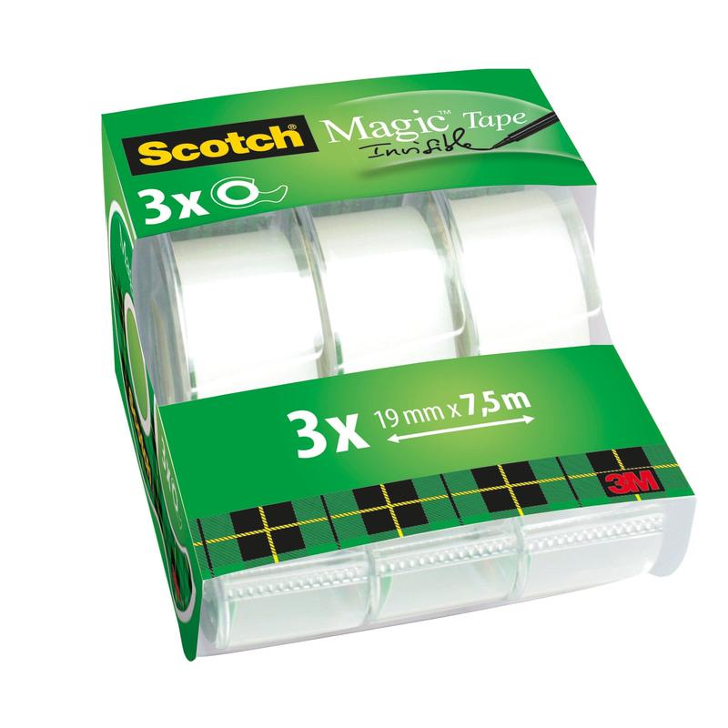 Scotch® Magic™ Invisible Tape 3 Rolls 19mm x 7,5m with Hand Dispenser | Συσκευασία (3 ρολά)