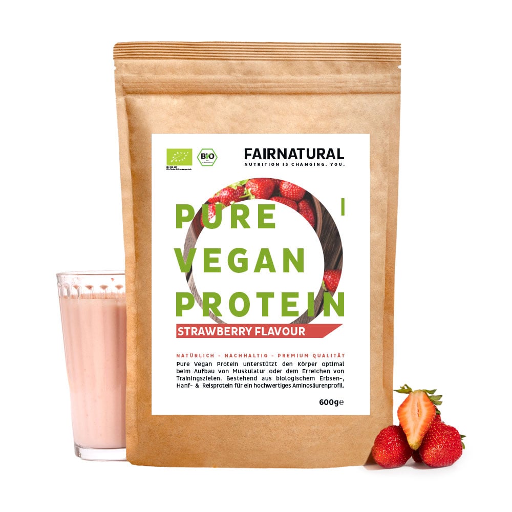 Βιολογική vegan πρωτεΐνη σε σκόνη φράουλα χωρίς σόγια