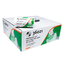 Ένα κουτί σακούλες απορριμμάτων DEISS First Plus® εκτίθεται με έναν ρολό σακούλας στην κορυφή. Η συσκευασία αναφέρει ότι κάθε σακούλα έχει χωρητικότητα 30 λίτρων και διαστάσεις 500 x 600 mm. Το χρώμα των σακουλών είναι λευκό. Το κουτί αναδεικνύει τη μάρκα DEISS First Plus με ένα σχέδιο Easy Opener και φέρει τον αριθμό προϊόντος 36021 με πράσινη επωνυμία της EMIL DEISS KG (GmbH + Co.).